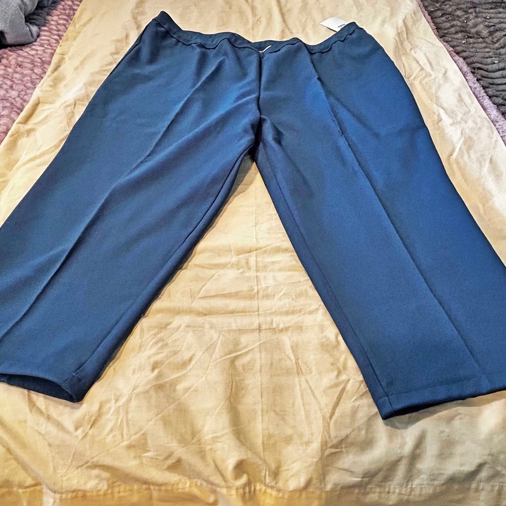 PANTS, PETITE SUPER STRETCH, BLUE, SIZE 32WP, ELASTIC WAIST, ROAMANS BEND OVER